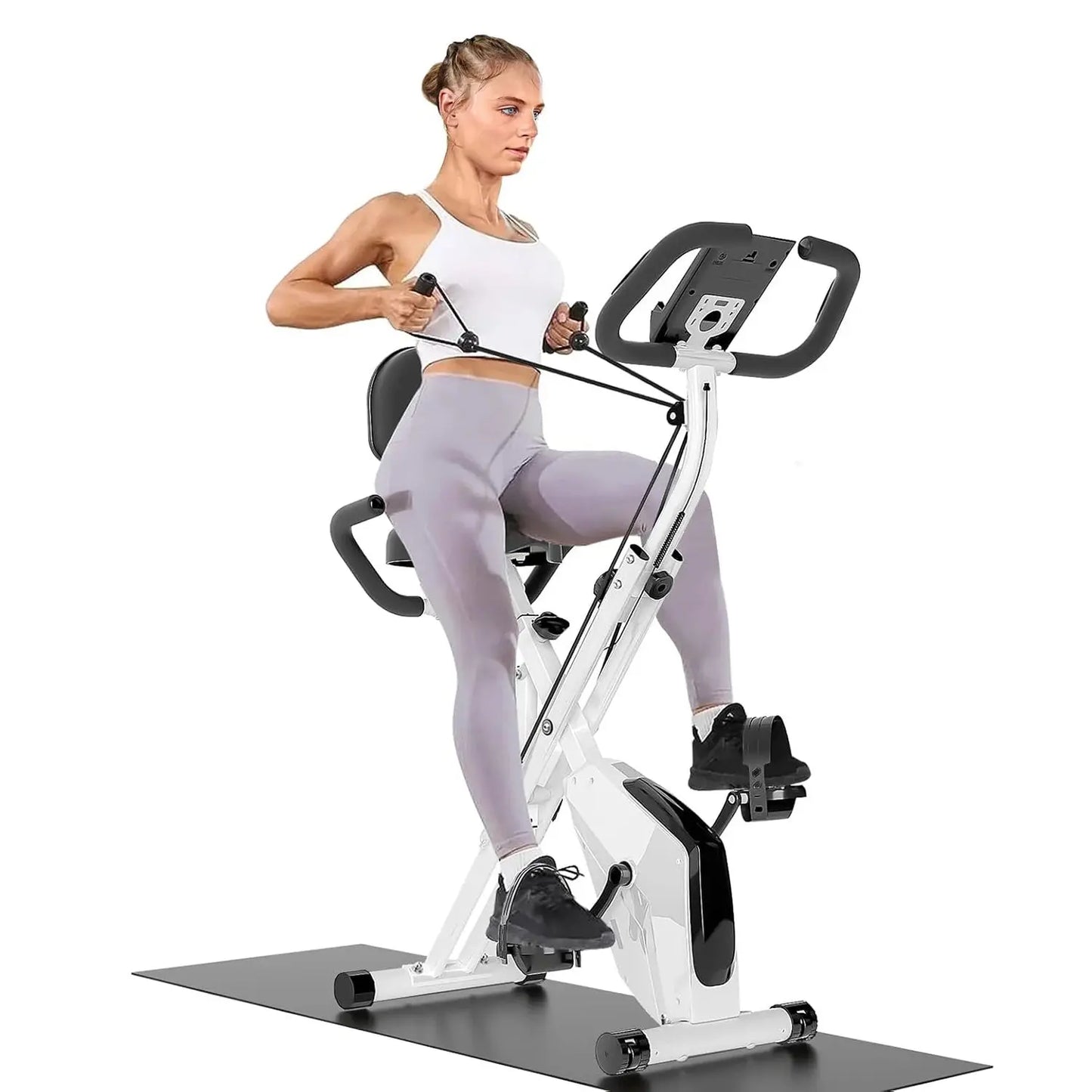 Foldable Exercise Bike 8 Resistance Exercise Bike With Heart Rate Sensors LCD Stationary Fitness Bicycle for Indoor Cycling Power shift fitness