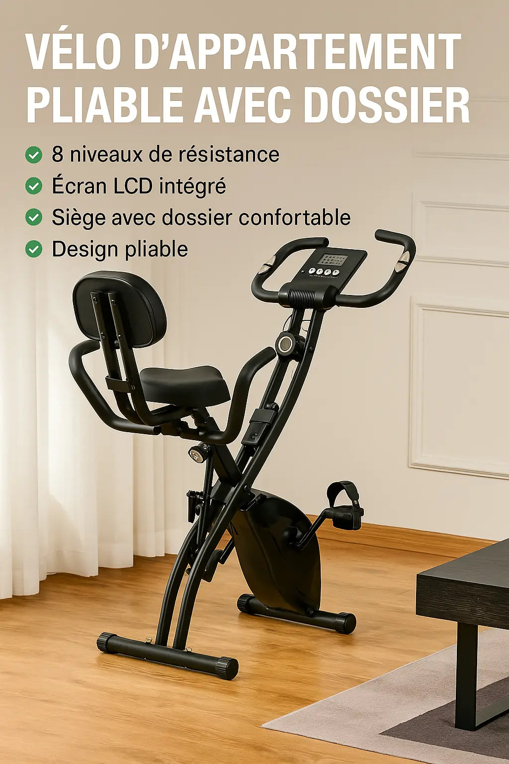 Vélo d’Appartement Pliable avec Dossier bigzzia™ Power shift fitness
