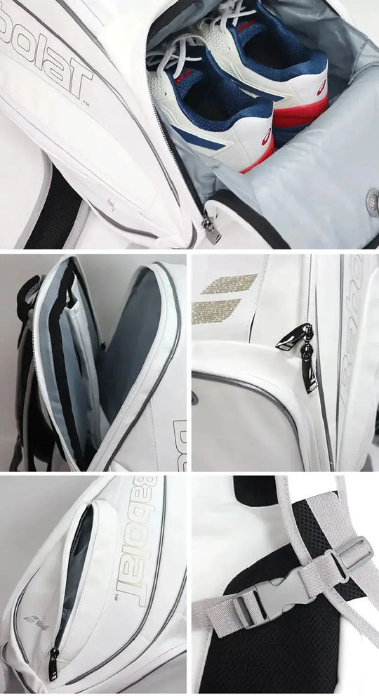 Sac-de-sport-pour-raquette-de-tennis-BABOLAT™-blanc-confort-avec-plusieurs-compartiment-de-rangement