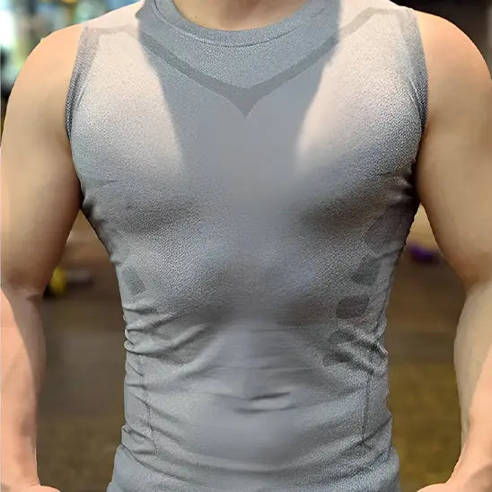 T-shirt-de-compression-GENDAWAY_-pour-le-sport-gris-clair-confort-et-technicite