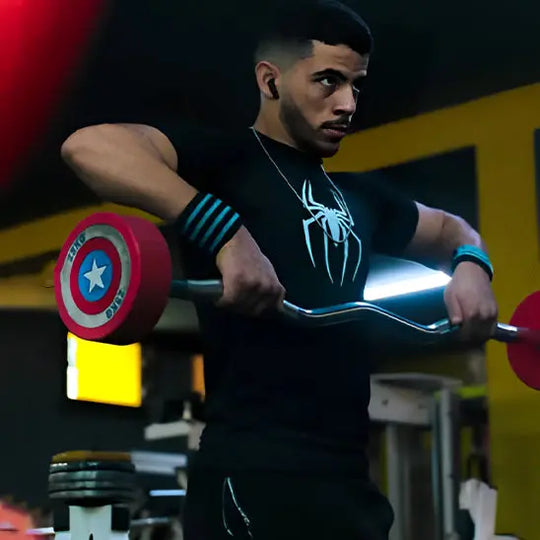 T-shirt-de-compression-pour-homme-noir-avec-araignée-blanche-confort-optimal-soutenant-vos-muscles