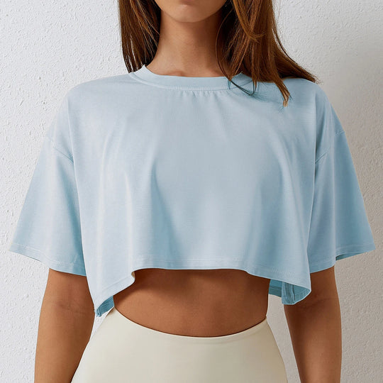 T-shirt-sport-femme-PSFit™-bleu-ciel-coupe-décontractée-tissu-extensible-pour-fitness-et-yoga