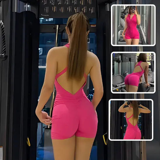 Tenue-de-sport-une-piece-pour-femme-rose-rouge-confortable