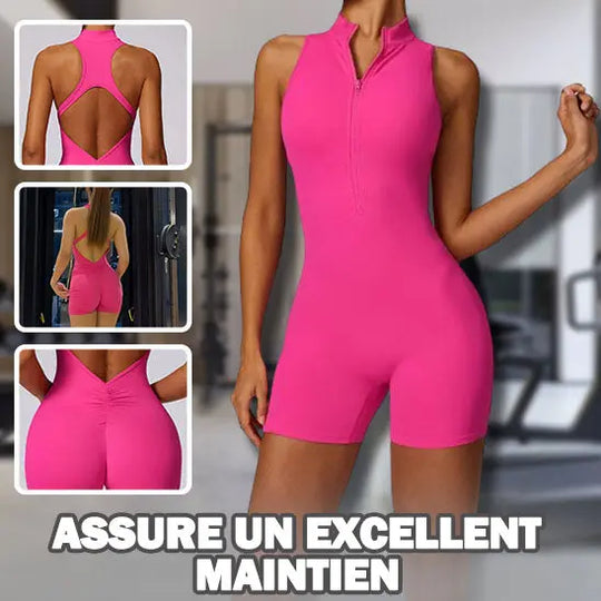 Tenue-de-sport-une-piece-pour-femme-rose-rouge
