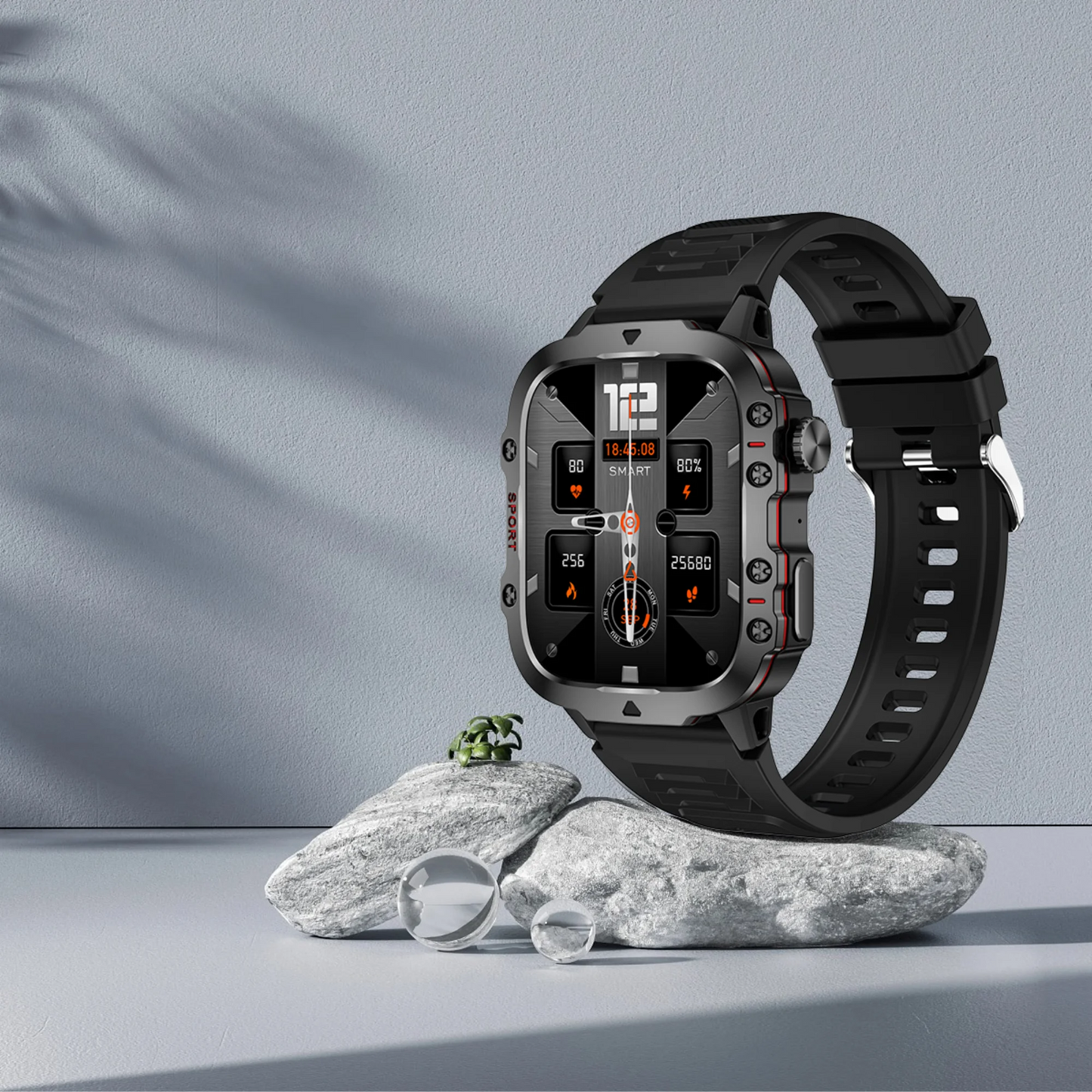  montre fitness noire intelligente et étanche CRTORRS™ - IP68 waterproof - écran AMOLED tactile - mesure cardio & sommeil - idéale sport